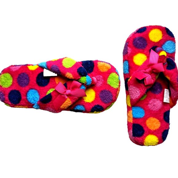NWT The Children's Place Girl Slippers Faux Fur PINK Polka Dot Slip-On S… - Picture 1 of 11